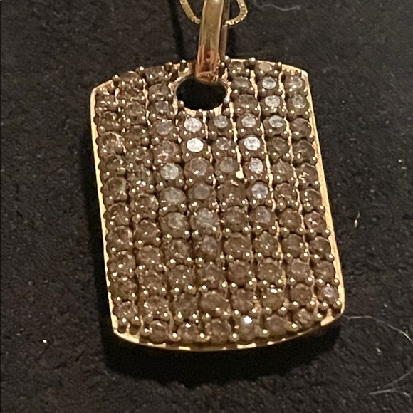 Dog Tag 10 K Gold and 2 + CTW of Champagne Diamonds Pendant Necklace